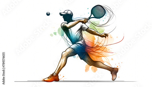 A pickleball player in mid-swing, designed with a focus on the fluidity of the sport