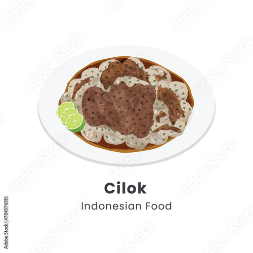 Hand drawn vector illustration of Cilok Indonesian traditional street food