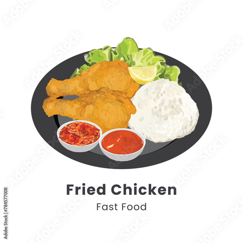 Hand drawn vector illustration of crispy fried chicken on plate