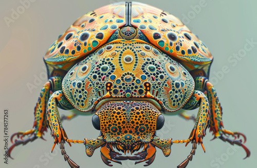 Study the intricate patterns and colors of golden tortoise beetle animal species to create a mesmerizing digital art piece photo