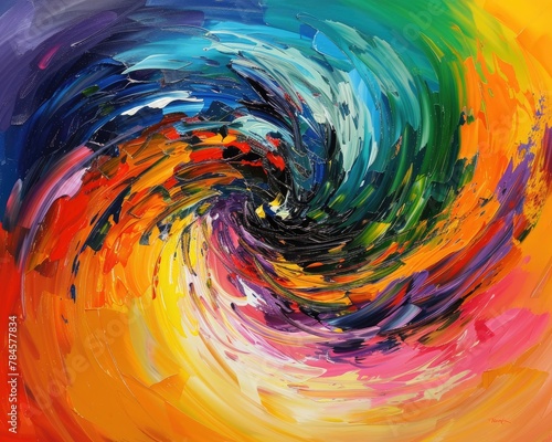 Abstract painting with swirling colors and dynamic strokes