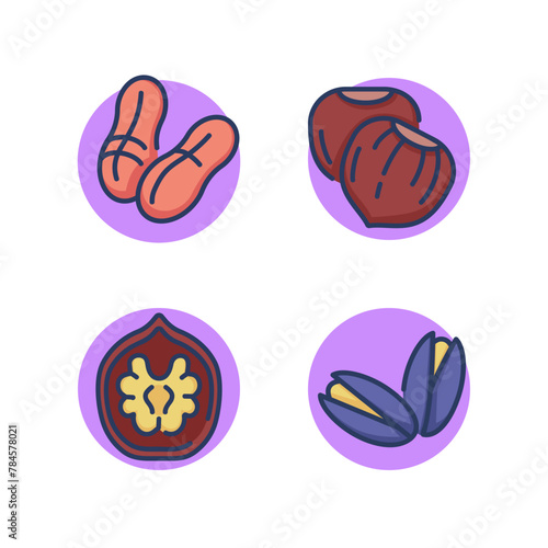 Nuts and seeds line icon set. Peanut, hazelnut, walnut, sunflower seeds. Natural ingredient, organic food concept. Vector illustration for web design and apps