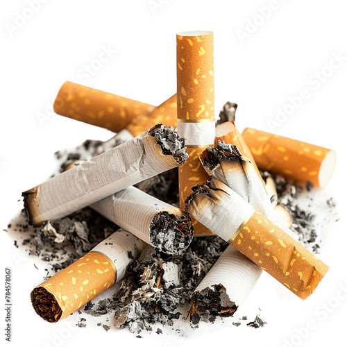 Cigarette butts waste, transparent background, isolated image, generative AI