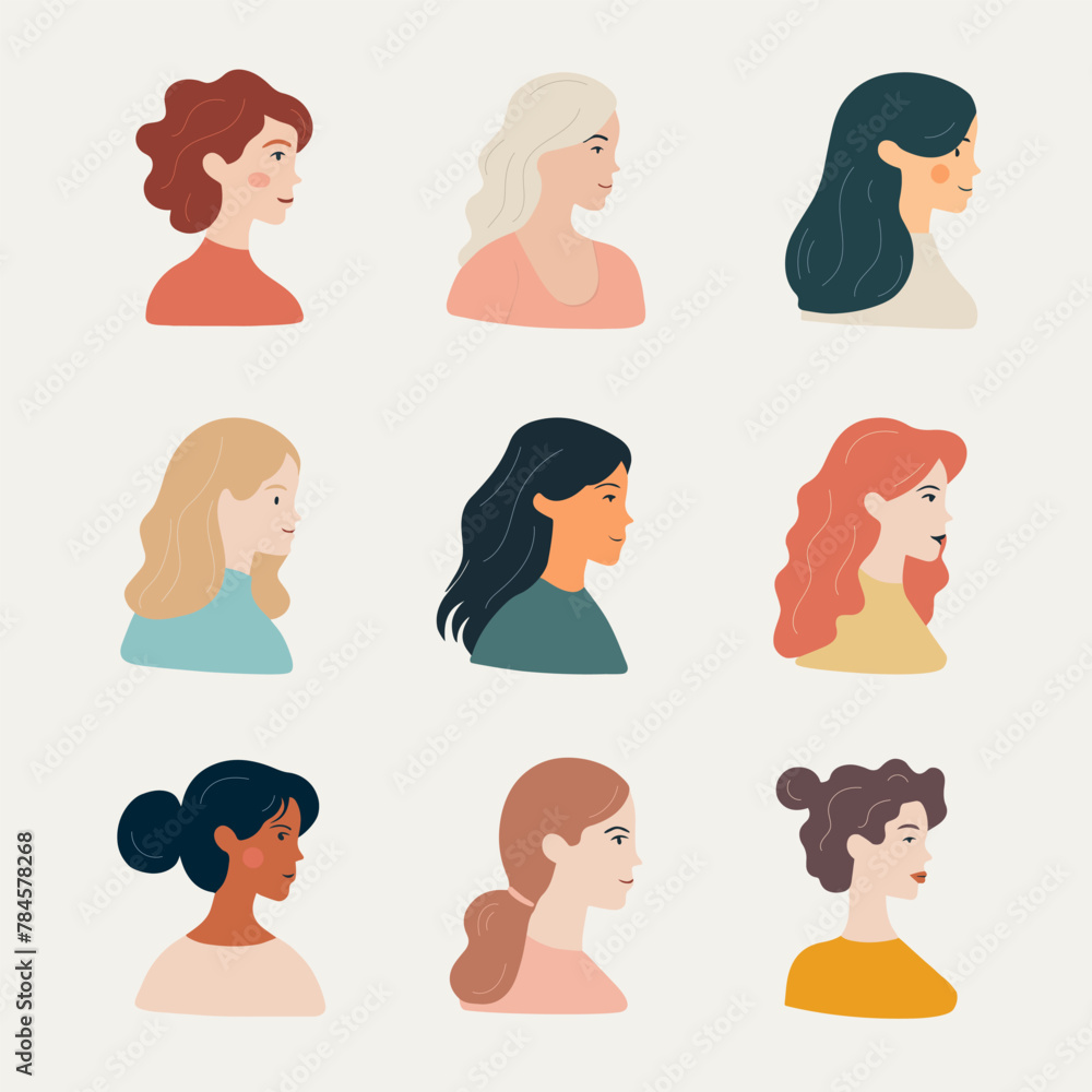 Set of portraits of women of different races. Colorful vector illustration. Feminism, female movement, women empowerment, diversity, and unity concept. Set of portraits of women of different races. Colorful vector illustration. Feminism, female movement, women empowerment, diversity, and unity concept.