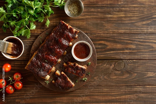 Barbecue pork ribs on cutting board