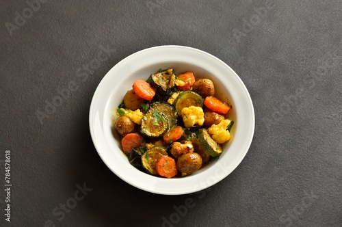 Stewed vegetables on plate