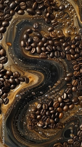 Abstract coffee bean galaxy, swirling patterns on a cosmic scale, imaginative