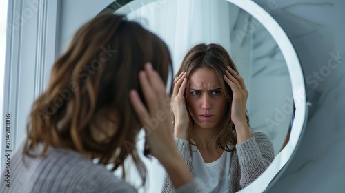 Anxietyridden gaze in a mirror, selfreflection, and internal struggle