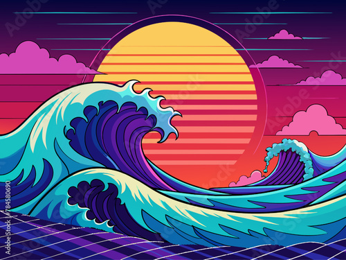 Sea wave in the sunset. Vector illustration of a sea wave.