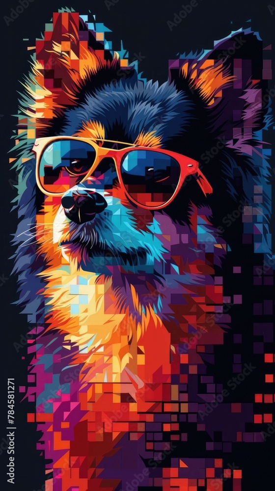 Vibrant Pixel Art Animal Wearing Sunglasses Amid Digital Data Landscape