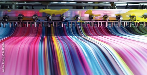 A vibrant symphony of colors: close-up of a modern textile printing press in action