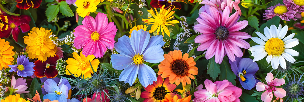 A colorful array of summer flowers, blooming beautifully. A colorful array of summer flowers, blooming beautifully.