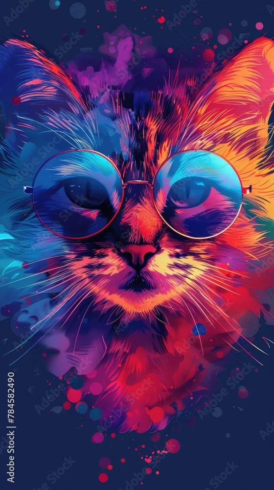 Captivating Cosmic Feline Surreal Psychedelic Cat in Vibrant Digital