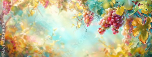 Abstract Elegancy Enchanted Vineyard Bliss: Magical Oil Painting of Grapevines in a Mystical Light photo