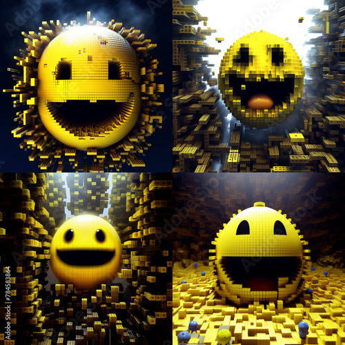 Pacman style emoji style ultra quality colorful 3D2.5D