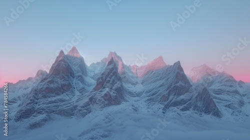 Majestic Snow-Capped Mountain Peaks at Twilight © Oksana Smyshliaeva