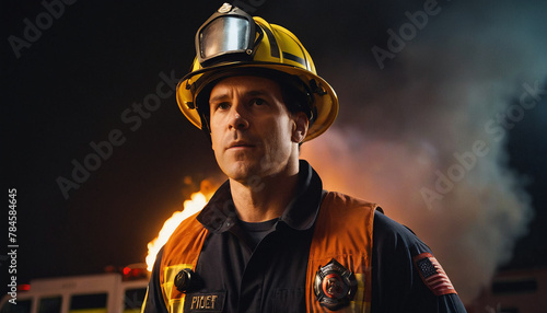 A firefighter  stands in front of  a fire .