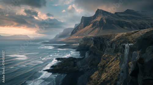 Beautiful Iceland landscape with amazing mountain view, background. photo