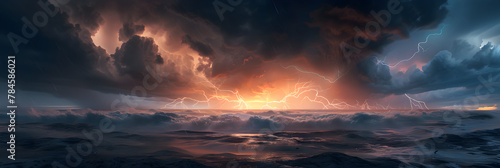 Raging Storms Natures Drama Stormy ,Turbulent Skies and Restless WatersStormy ,Dramatic lightning storm over turbulent ocean,Painting of a sunset over a stormy ocean with waves.