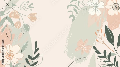 Pastel Floral Abstract Background with Hand-Drawn Botanical Elements