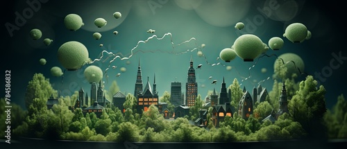 Paper-cut style 3D illustration of greenhouse gases enveloping Earth, minimalist, blurred atmosphere background, photo
