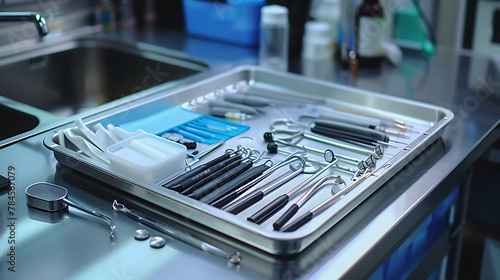 surgical tray with medical equipment photography photo