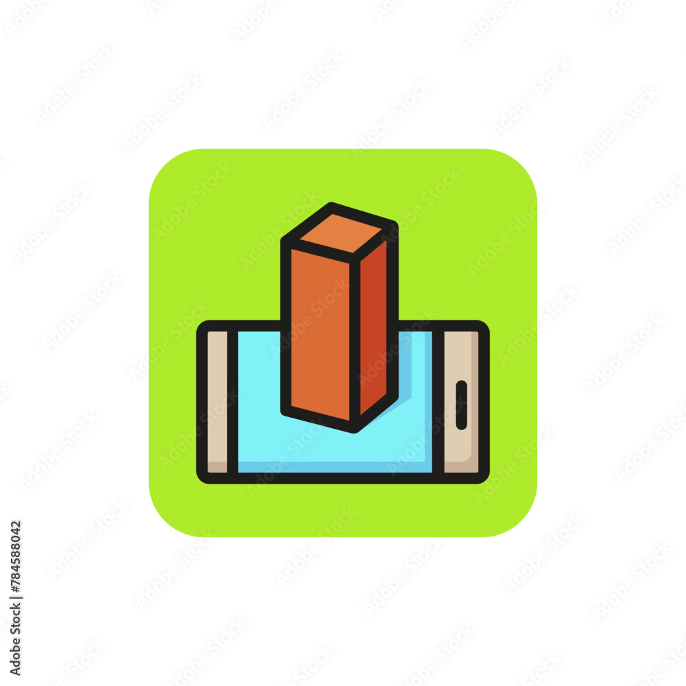Icon of block growing from smartphone. Building, gadget, development. Futuristic concept. Can be used for topics like new technology, augmented reality, innovation Icon of block growing from smartphone. Building, gadget, development. Futuristic concept. Can be used for topics like new technology, augmented reality, innovation