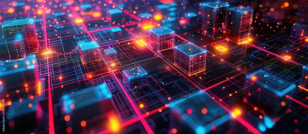 Futuristic Abstract 3D Pixelated Technology Background of Big Data and Digital Network