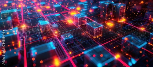 Futuristic Abstract 3D Pixelated Technology Background of Big Data and Digital Network