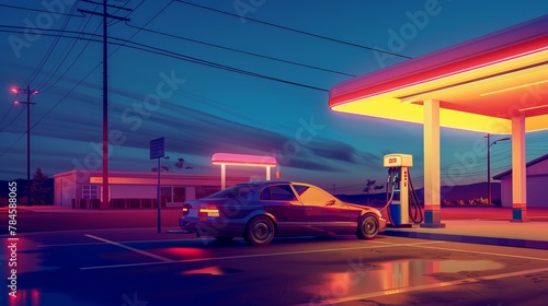 An increase in fuel prices visualized by a car refueling scene  highlighting the crisis in crude oil and gasoline pricing