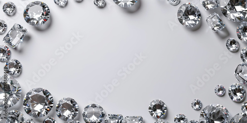 Diamond border frame, diamonds shinning gems jewellery background, backdrop illustration empty space, generated ai 