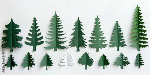 Tree cut out white background, multiple trees shapes patterns graphic resource nature woodland, generated ai © dan