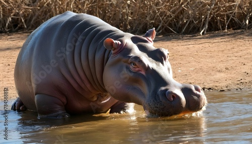 A Hippopotamus With Its Tusks Gleaming In The Sunl