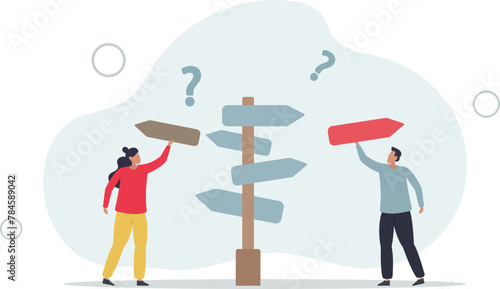 confusion, doubt for opportunity, challenge to choose career path, way to success or tough decision,flat vector illustration.