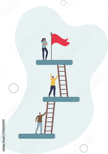 people employee climb ladder to next level.flat vector illustration.