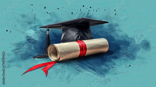 Graduation caps and diplomas celebrate academic success. Generative AI