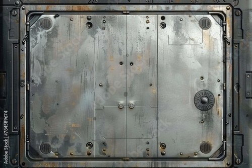 Futuristic sci-fi door with secure metallic bolts. Generative AI