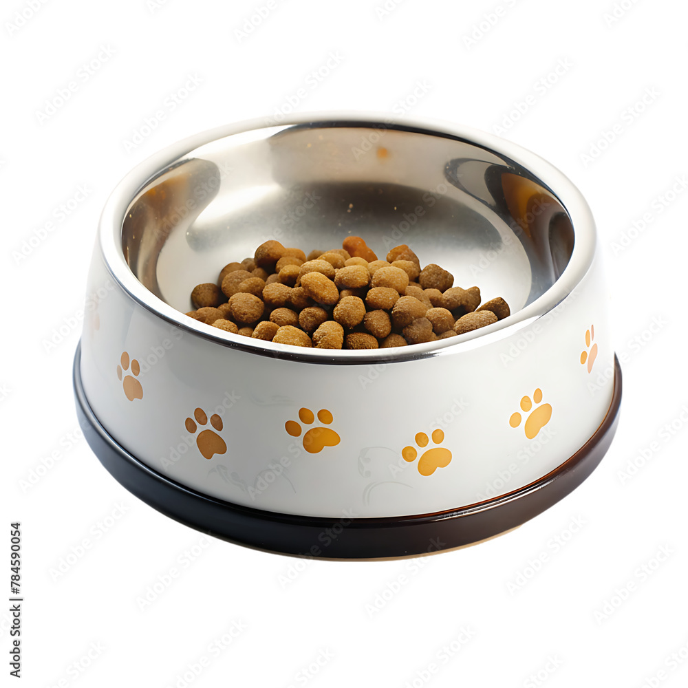 Dog food in steel bowl isolated on transparent background Dog food in steel bowl isolated on transparent background