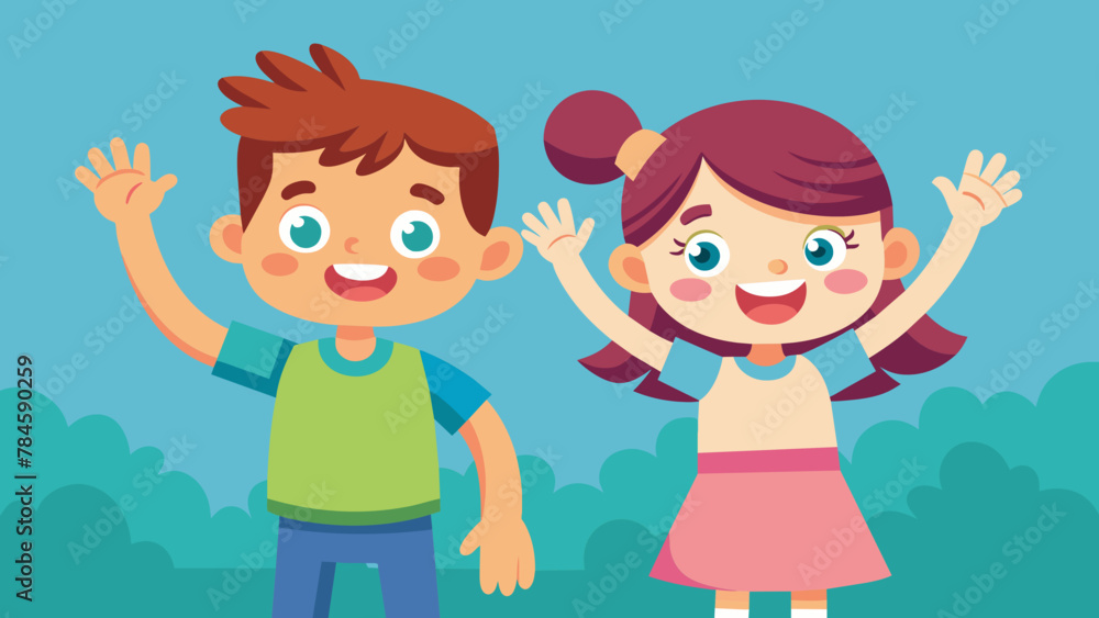 illustration-of-cartoon-boy-and-girl-waving-hand