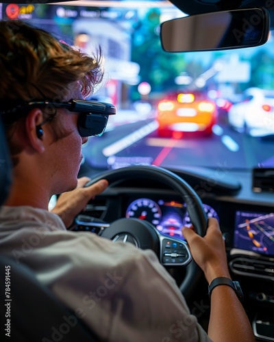 AR enhanced driving test with Realtime traffic scenarios, bright daylight, detailed closeup, immersive evaluation method  © AlexCaelus