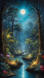 Farbenfrohes Gemälde - Fantasy - Regenwald im Mondlicht