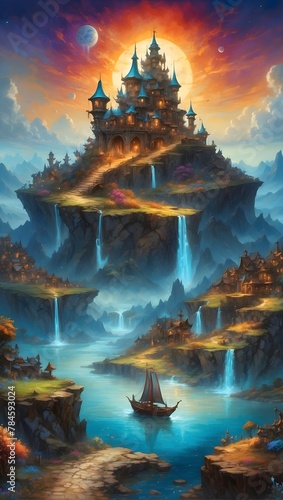 Traumhaftes Gemälde - Fantasy - Landschaft mit Schloss
