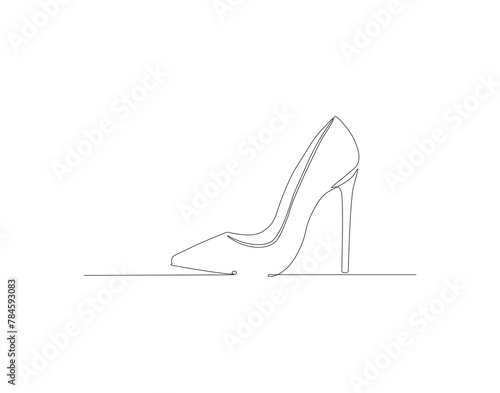 Continuous line drawing of high heel. One line of high heels. female elegant shoe concept continuous line art. Editable outline