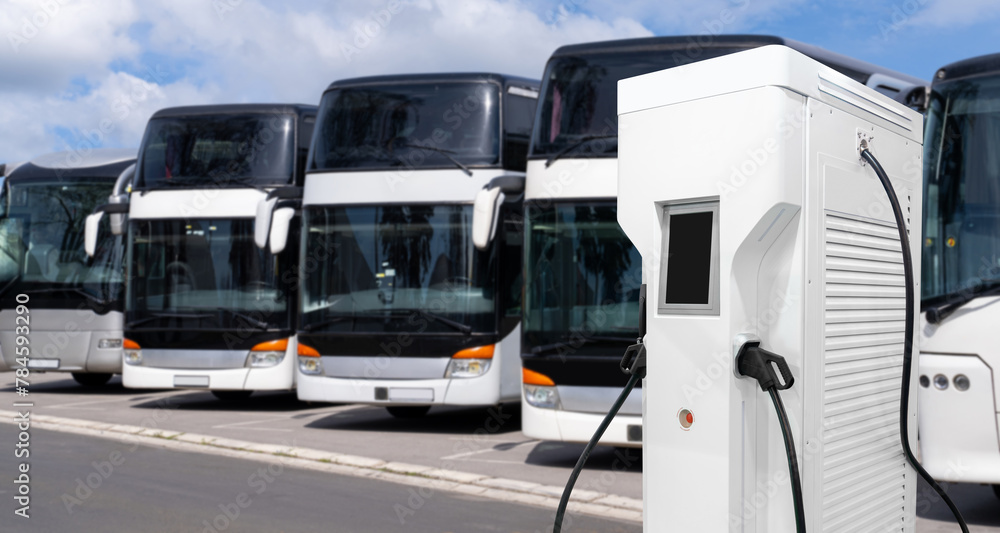 Electric buses with charging station.
