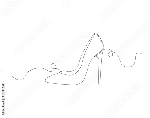 Continuous line drawing of high heel. One line of high heels. female elegant shoe concept continuous line art. Editable outline