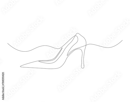 Continuous line drawing of high heel. One line of high heels. female elegant shoe concept continuous line art. Editable outline