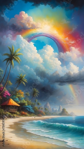 Farbenfrohes Gemälde - Fantasy - Traumhafte Landschaft - Regenbogenstrand