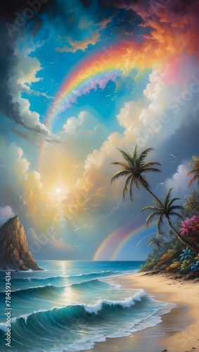 Farbenfrohes Gemälde - Fantasy - Traumhafte Landschaft - Regenbogenstrand