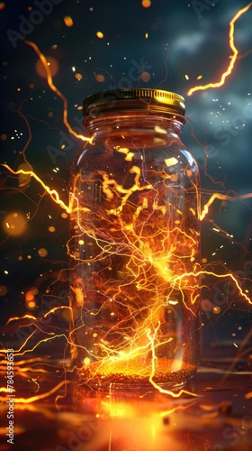 3D rendered lightning in a jar