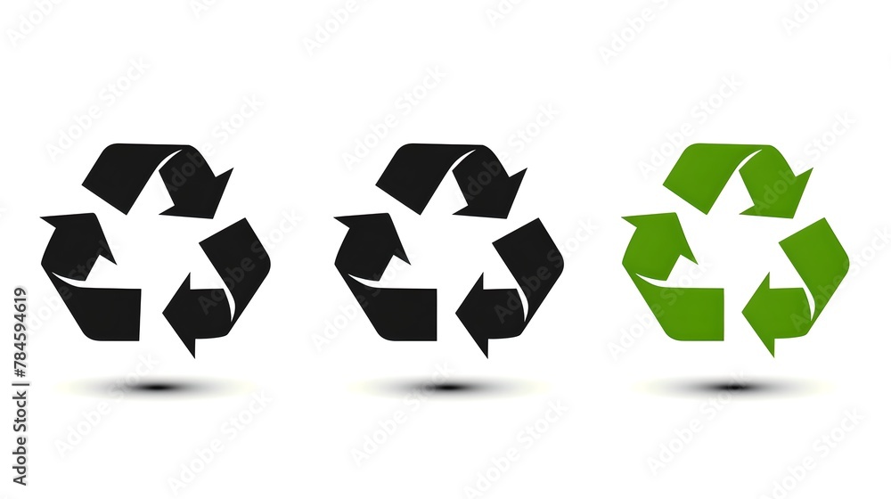 Set of three recycling symbols in black and green. Simple and modern icons for eco-friendly concepts. Ideal for environmental design uses. AI Set of three recycling symbols in black and green. Simple and modern icons for eco-friendly concepts. Ideal for environmental design uses. AI